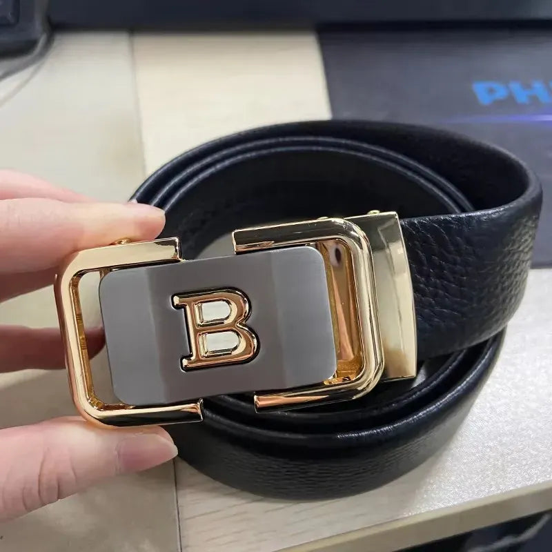 Noir Boucle doré / 105CM Ceinture Homme Cuir Noir Boucle Stylé lettre B Ma boutique