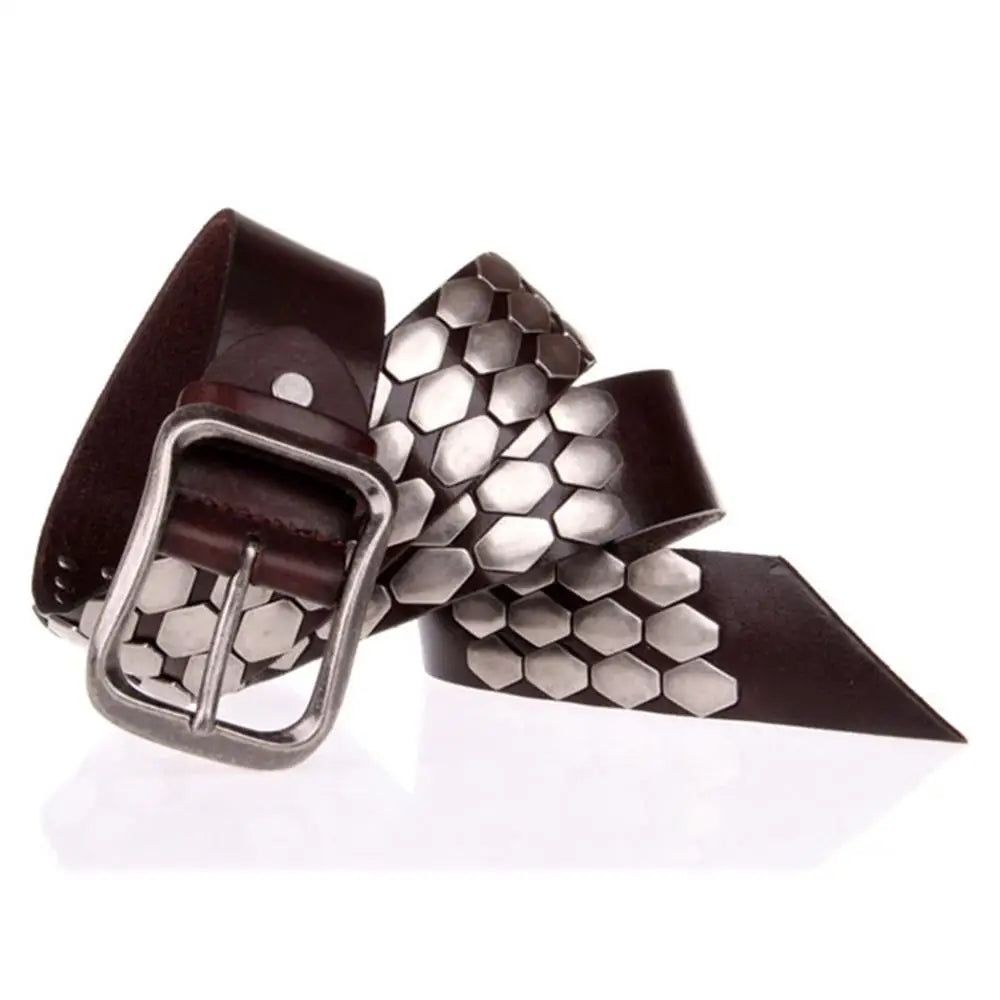 Café / 120cm ceinture punk rock homme | Ceintures-Cuir Ma boutique