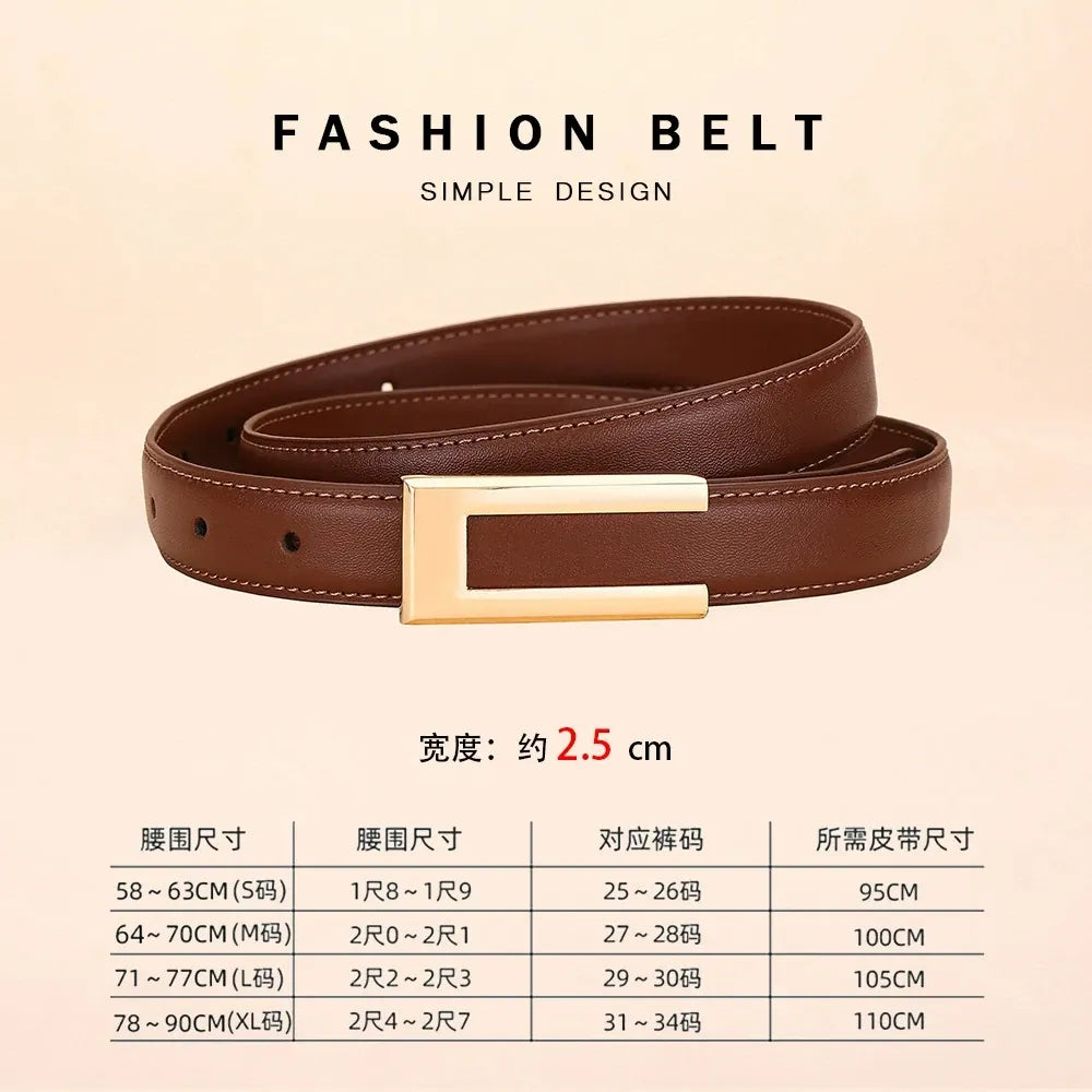 Ubrown / 100cm Genuine Leather Belt for Women; Cowhide Fashion Waist Belt; Versatile Smooth Buckle; 2025 Dress Decoration Belt for CeinturesCuir
