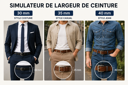 Quelle largeur de ceinture choisir ? Simulateur visuel 30 mm, 35 mm et 40 mm.