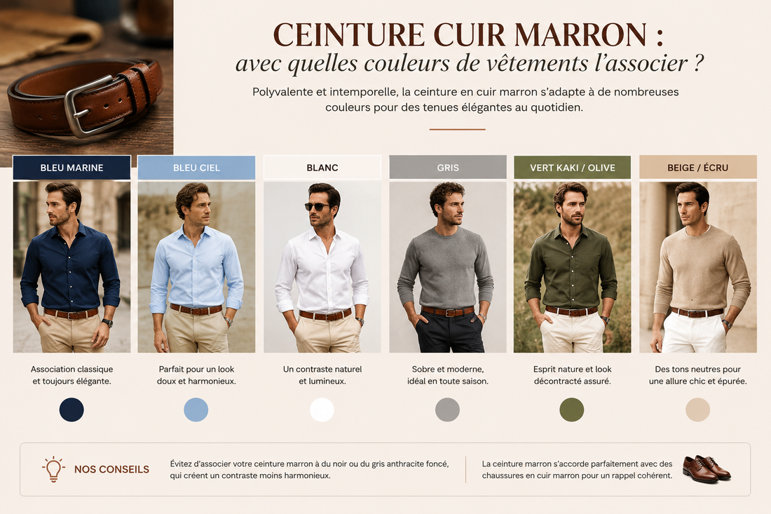 Ceinture cuir marron : avec quelles couleurs de vêtements l'associer ?