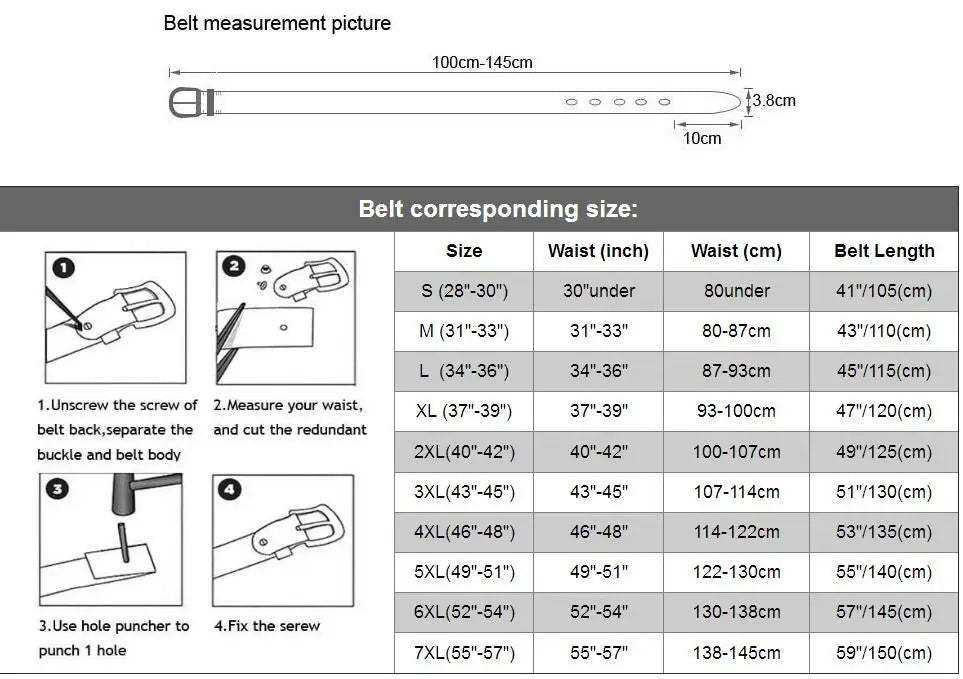 3.8cm wide Designer Belts Men High Quality Genuine Leather Military waist Belt without metal  130CM 140 150 160cm CeinturesCuir