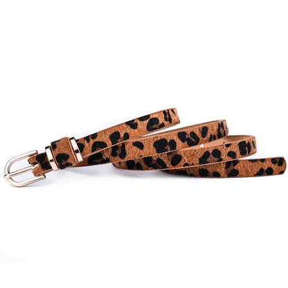 1.5-Leopard-Brown / 80cm(Waist 60-65cm) Women's Skinny Leather Belt Solid Color Waist or Hips Ornament Girls 1.5cm Wide Leopard Waistband 10 Sizes to Choose From CeinturesCuir
