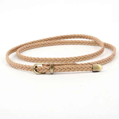 B / 99x0.8cm Leather Braided Thin Belt For Woman Dress Shirt Decorative Girdles Strap Fashion Pin Buckle Female Waistband Ladies Waist Rope CeinturesCuir