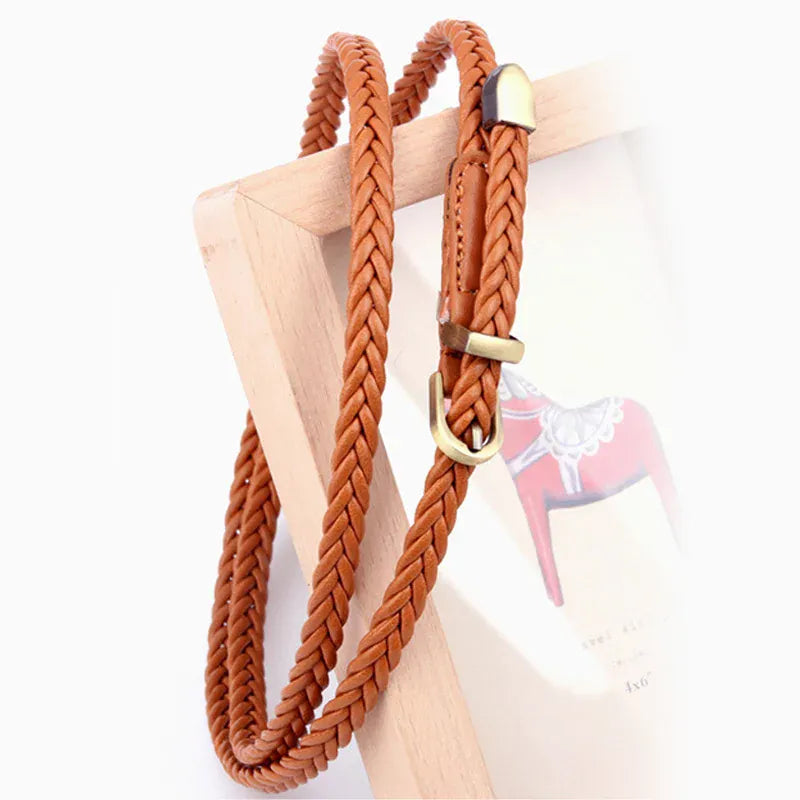 Leather Braided Thin Belt For Woman Dress Shirt Decorative Girdles Strap Fashion Pin Buckle Female Waistband Ladies Waist Rope CeinturesCuir
