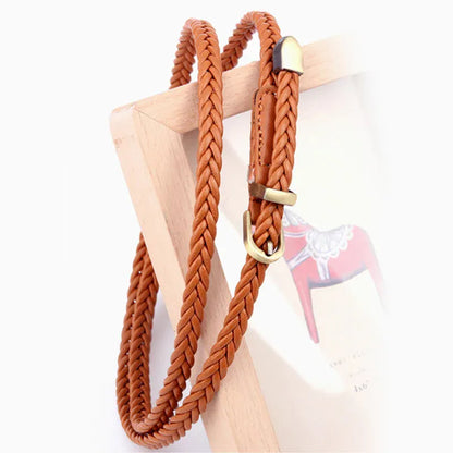Leather Braided Thin Belt For Woman Dress Shirt Decorative Girdles Strap Fashion Pin Buckle Female Waistband Ladies Waist Rope CeinturesCuir