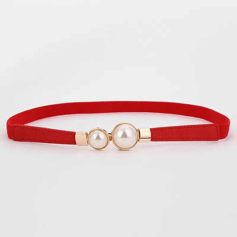 Red / 70cm A slender waist belt for the dress, which can cinch the waist, exudes an elegant and retro charm. It features pearl double buckl CeinturesCuir