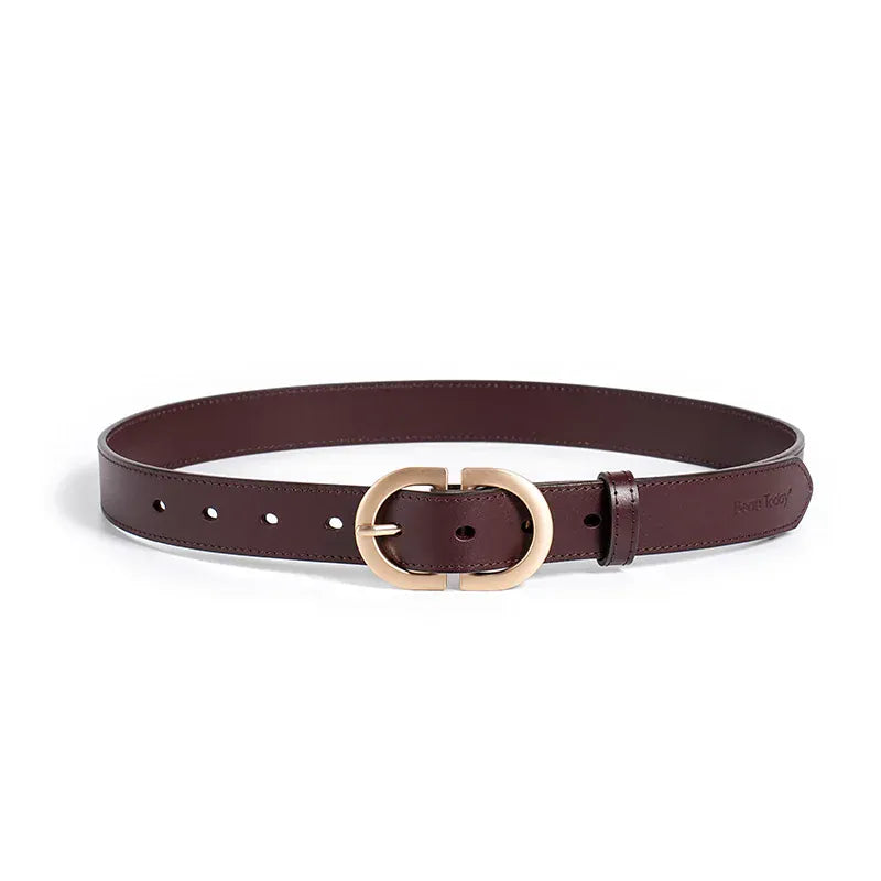 Coffee / 95cm BEAUTODAY Belt Women Genuine Cow Leather Metal Oval Buckle Retro Simple Solid Ladies Jeans Dress Waistband Handmade 91012 CeinturesCuir