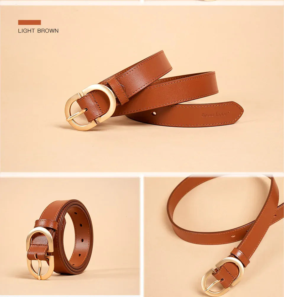 BEAUTODAY Belt Women Genuine Cow Leather Metal Oval Buckle Retro Simple Solid Ladies Jeans Dress Waistband Handmade 91012 CeinturesCuir