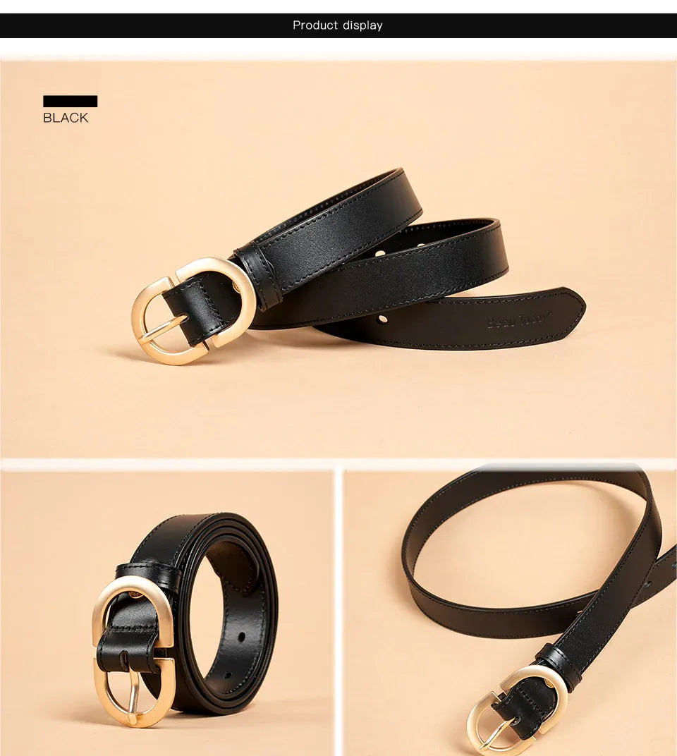 BEAUTODAY Belt Women Genuine Cow Leather Metal Oval Buckle Retro Simple Solid Ladies Jeans Dress Waistband Handmade 91012 CeinturesCuir