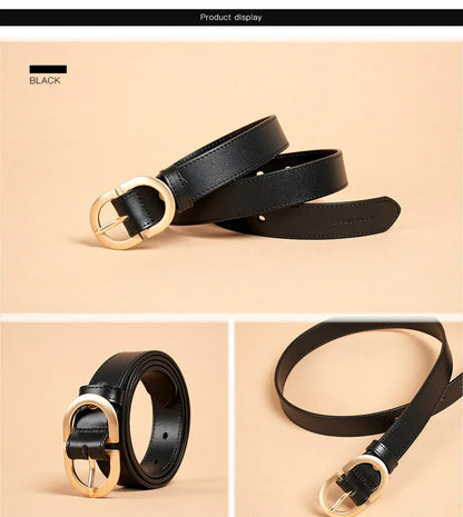 BEAUTODAY Belt Women Genuine Cow Leather Metal Oval Buckle Retro Simple Solid Ladies Jeans Dress Waistband Handmade 91012 CeinturesCuir
