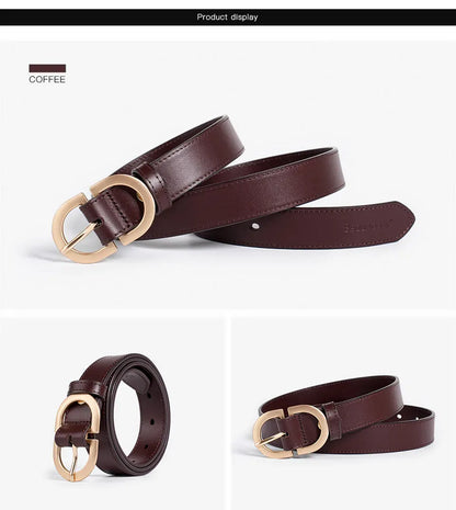 BEAUTODAY Belt Women Genuine Cow Leather Metal Oval Buckle Retro Simple Solid Ladies Jeans Dress Waistband Handmade 91012 CeinturesCuir