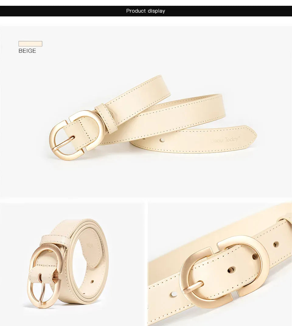 BEAUTODAY Belt Women Genuine Cow Leather Metal Oval Buckle Retro Simple Solid Ladies Jeans Dress Waistband Handmade 91012 CeinturesCuir