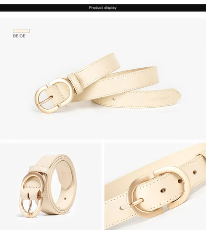 BEAUTODAY Belt Women Genuine Cow Leather Metal Oval Buckle Retro Simple Solid Ladies Jeans Dress Waistband Handmade 91012 CeinturesCuir