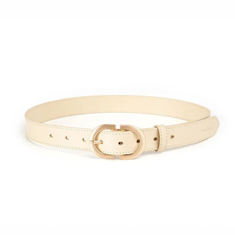 Beige / 95cm BEAUTODAY Belt Women Genuine Cow Leather Metal Oval Buckle Retro Simple Solid Ladies Jeans Dress Waistband Handmade 91012 CeinturesCuir