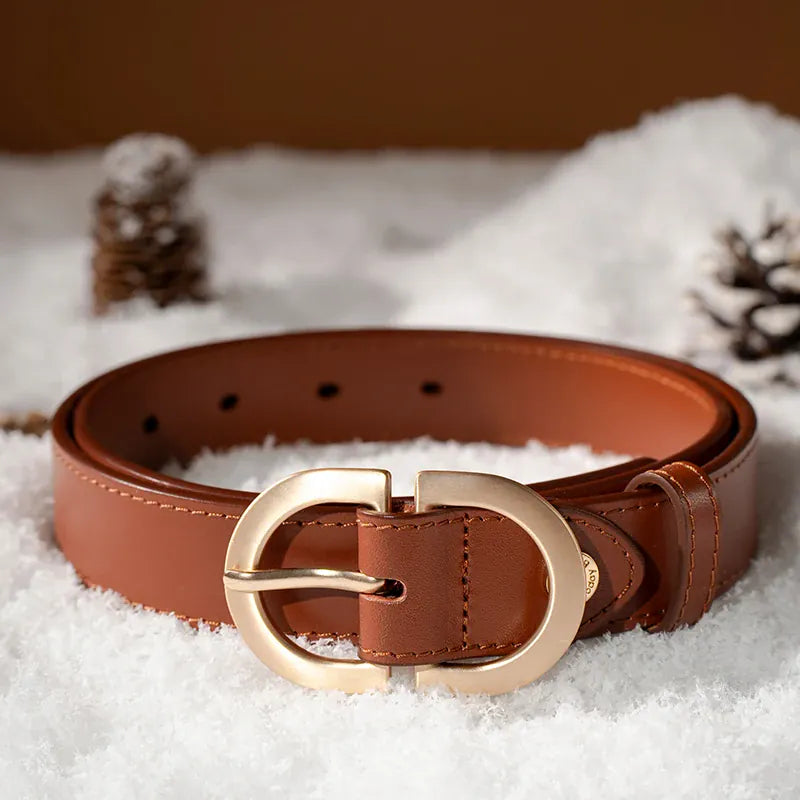 BEAUTODAY Belt Women Genuine Cow Leather Metal Oval Buckle Retro Simple Solid Ladies Jeans Dress Waistband Handmade 91012 CeinturesCuir