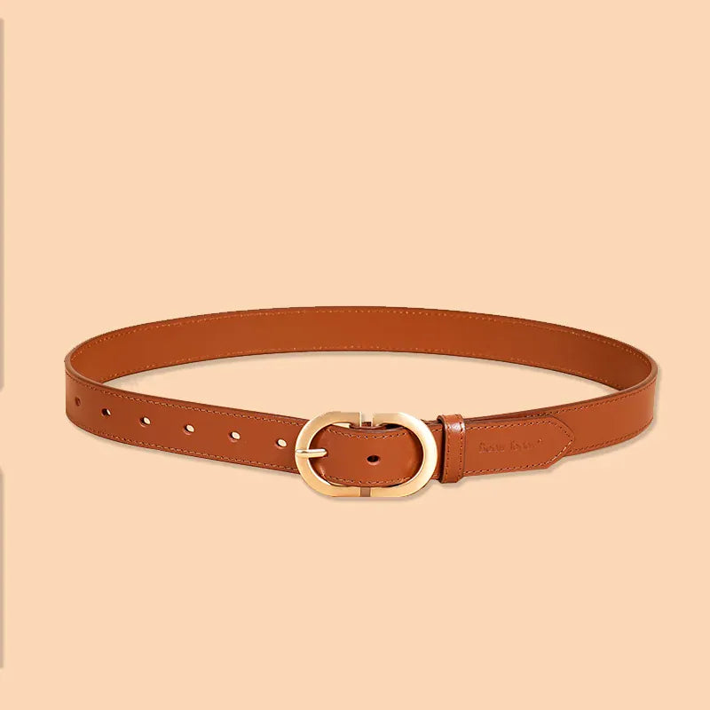 Light Brown / 105CM BEAUTODAY Belt Women Genuine Cow Leather Metal Oval Buckle Retro Simple Solid Ladies Jeans Dress Waistband Handmade 91012 CeinturesCuir