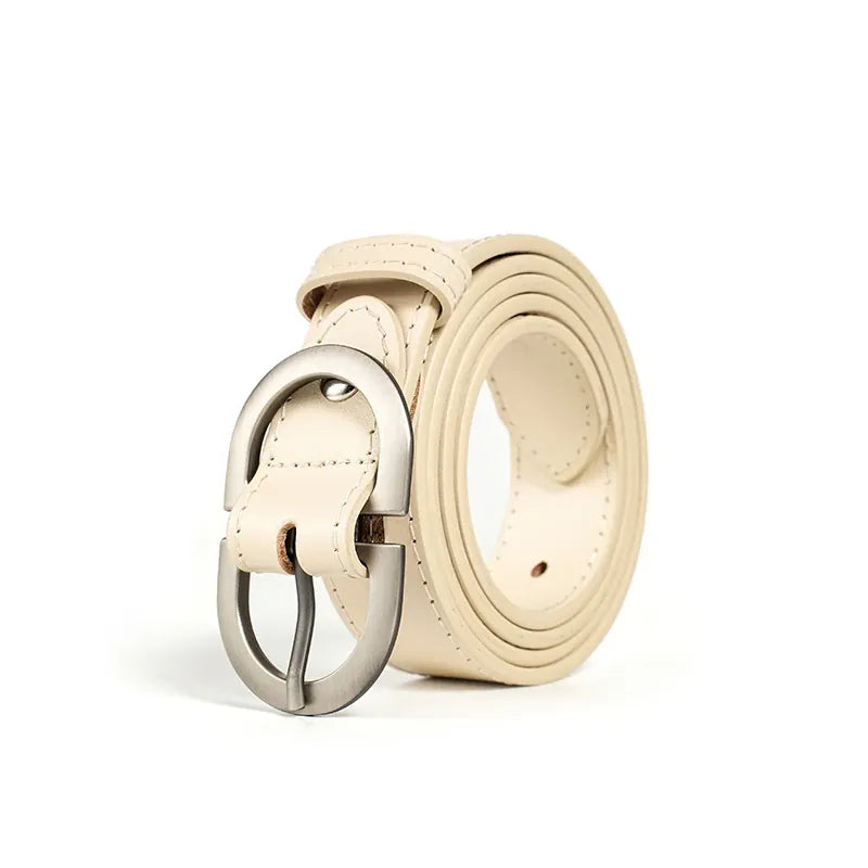 Beige Silver Buckle / 95cm BEAUTODAY Belt Women Genuine Cow Leather Metal Oval Buckle Retro Simple Solid Ladies Jeans Dress Waistband Handmade 91012 CeinturesCuir