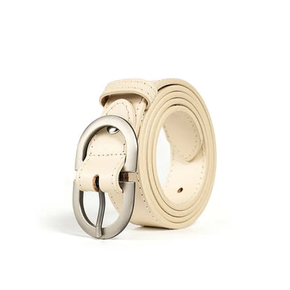 Beige Silver Buckle / 95cm BEAUTODAY Belt Women Genuine Cow Leather Metal Oval Buckle Retro Simple Solid Ladies Jeans Dress Waistband Handmade 91012 CeinturesCuir