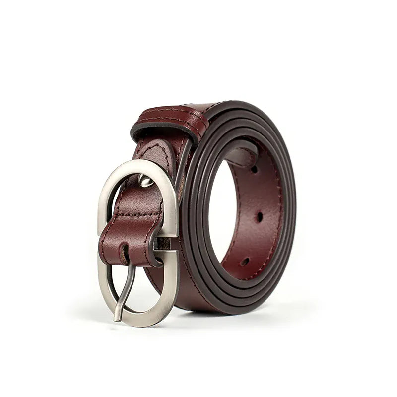 Coffee Silver Buckle / 105CM BEAUTODAY Belt Women Genuine Cow Leather Metal Oval Buckle Retro Simple Solid Ladies Jeans Dress Waistband Handmade 91012 CeinturesCuir