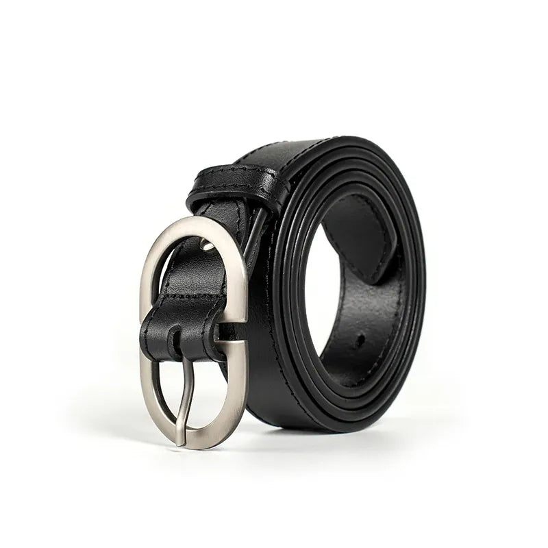 Black Silver Buckle / 105CM BEAUTODAY Belt Women Genuine Cow Leather Metal Oval Buckle Retro Simple Solid Ladies Jeans Dress Waistband Handmade 91012 CeinturesCuir