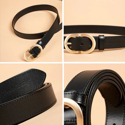 BEAUTODAY Belt Women Genuine Cow Leather Metal Oval Buckle Retro Simple Solid Ladies Jeans Dress Waistband Handmade 91012 CeinturesCuir