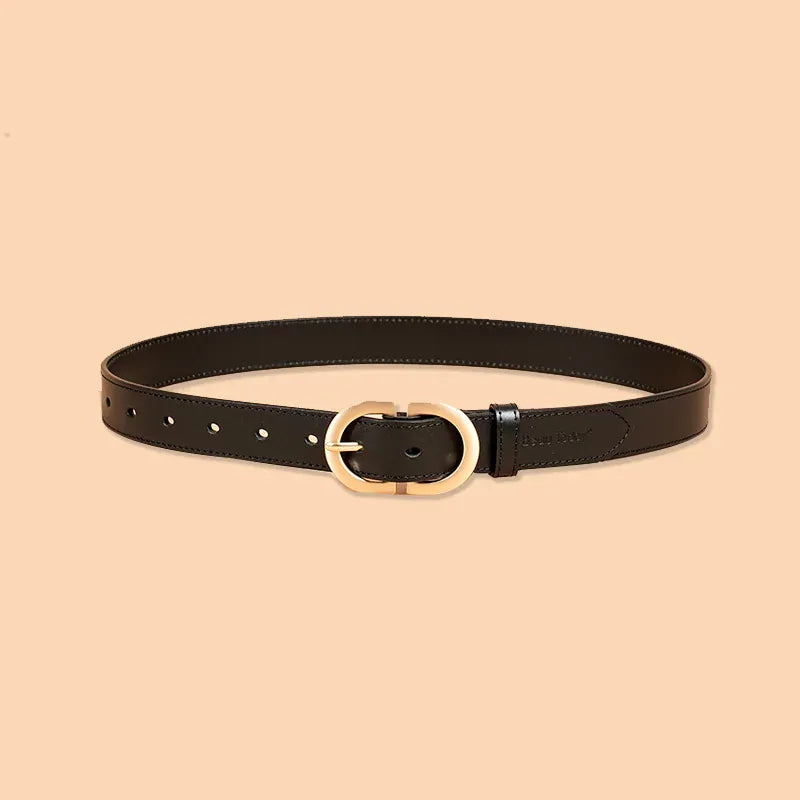 Black / 100cm BEAUTODAY Belt Women Genuine Cow Leather Metal Oval Buckle Retro Simple Solid Ladies Jeans Dress Waistband Handmade 91012 CeinturesCuir