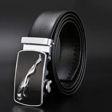 Sliver Leopard A / 105CM Ceinture Automatique Homme Cuir Noir Grain Florentine Ma boutique