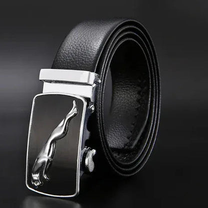 Sliver Leopard A / 105CM Ceinture Automatique Homme Cuir Noir Grain Florentine Ma boutique