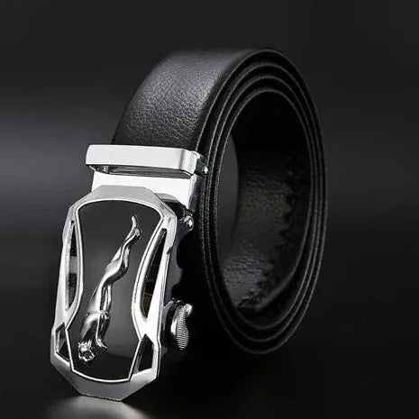Sliver Leopard B / 85cm Ceinture Automatique Homme Cuir Noir Grain Florentine Ma boutique