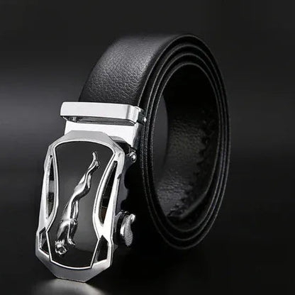 Sliver Leopard B / 85cm Ceinture Automatique Homme Cuir Noir Grain Florentine Ma boutique
