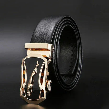 Gold Leopard / 85cm Ceinture Automatique Homme Cuir Noir Grain Florentine Ma boutique