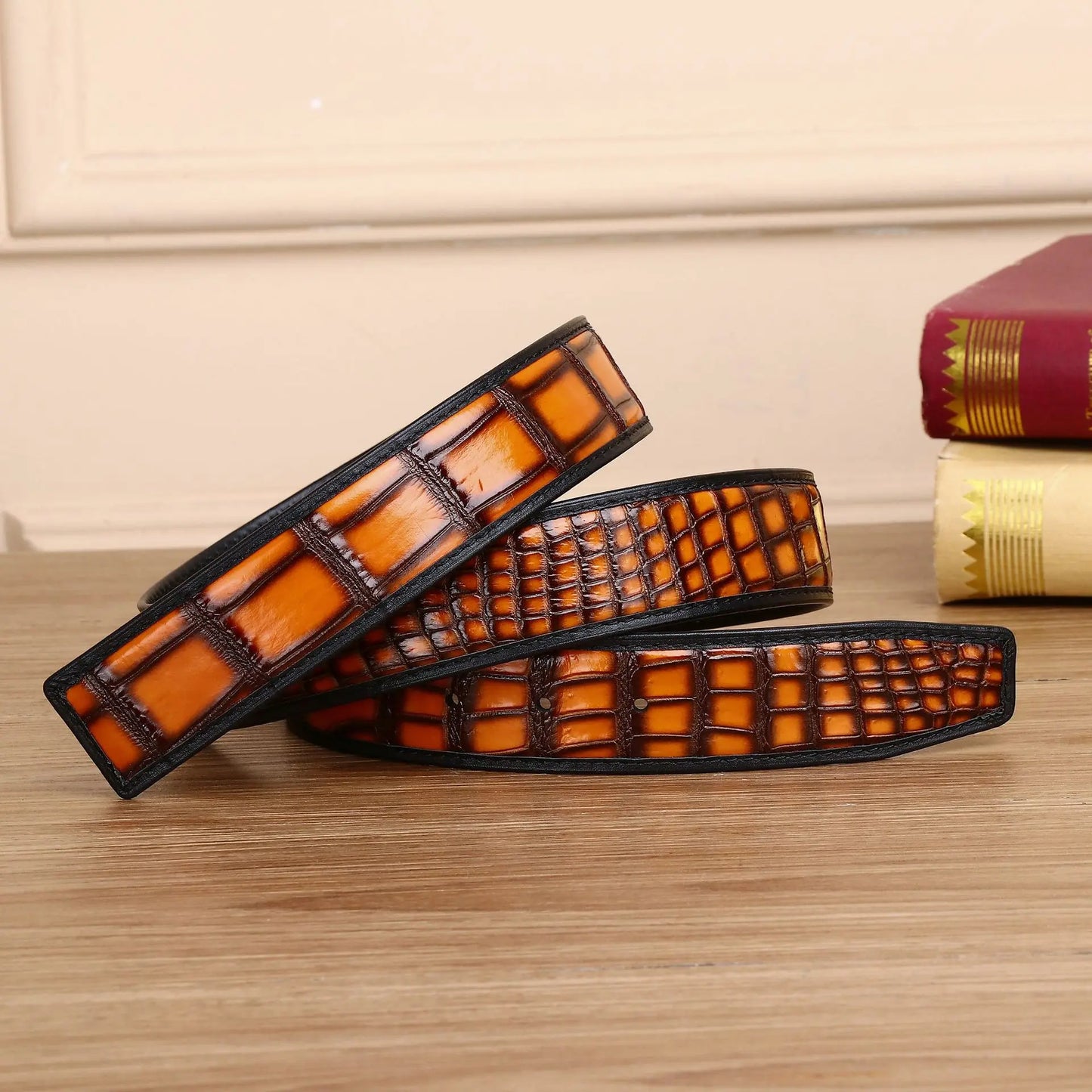 Orange / 105cm Ceinture Croco Relief Homme Ma boutique