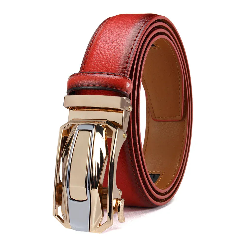 Rouge / 105CM Ceinture cuir homme boucle dorée élégante Ma boutique