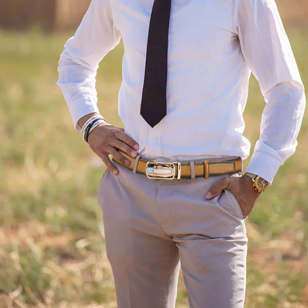 Ceinture cuir homme boucle dorée élégante Ma boutique