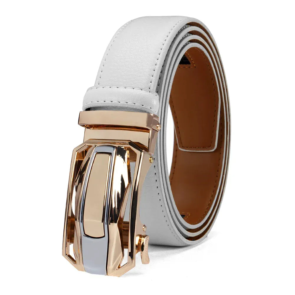 Blanc / 115CM Ceinture cuir homme boucle dorée élégante Ma boutique
