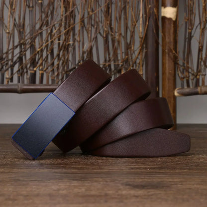 Ceinture Cuir Homme Look Urbain Moderne Bleu - Marron / 100cm