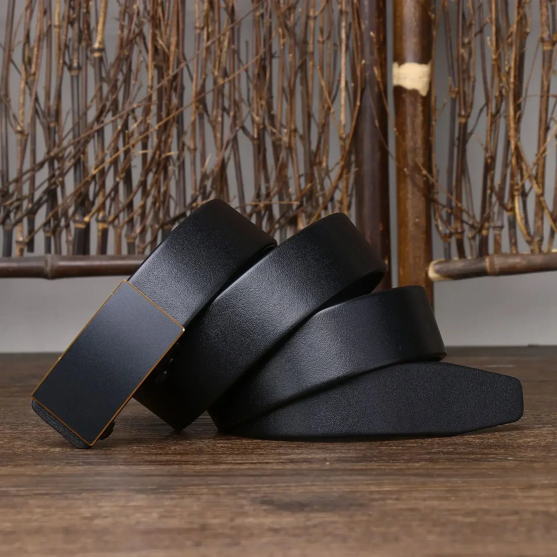 Ceinture Cuir Homme Look Urbain Moderne Or - Noir / 100cm