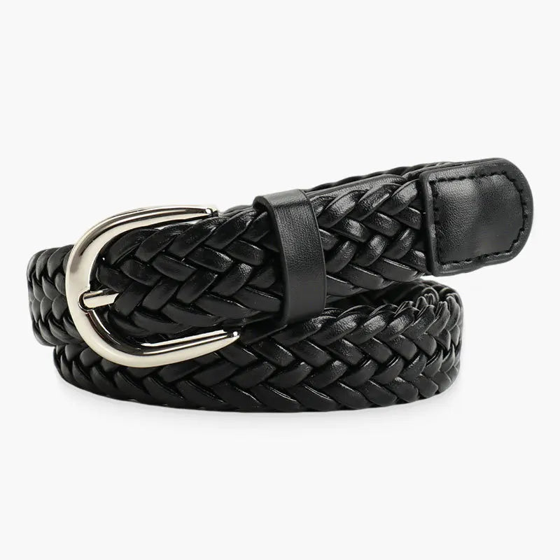 balck / 105CM Ceinture cuir tressée femme CeinturesCuir