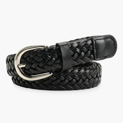 balck / 105CM Ceinture cuir tressée femme CeinturesCuir