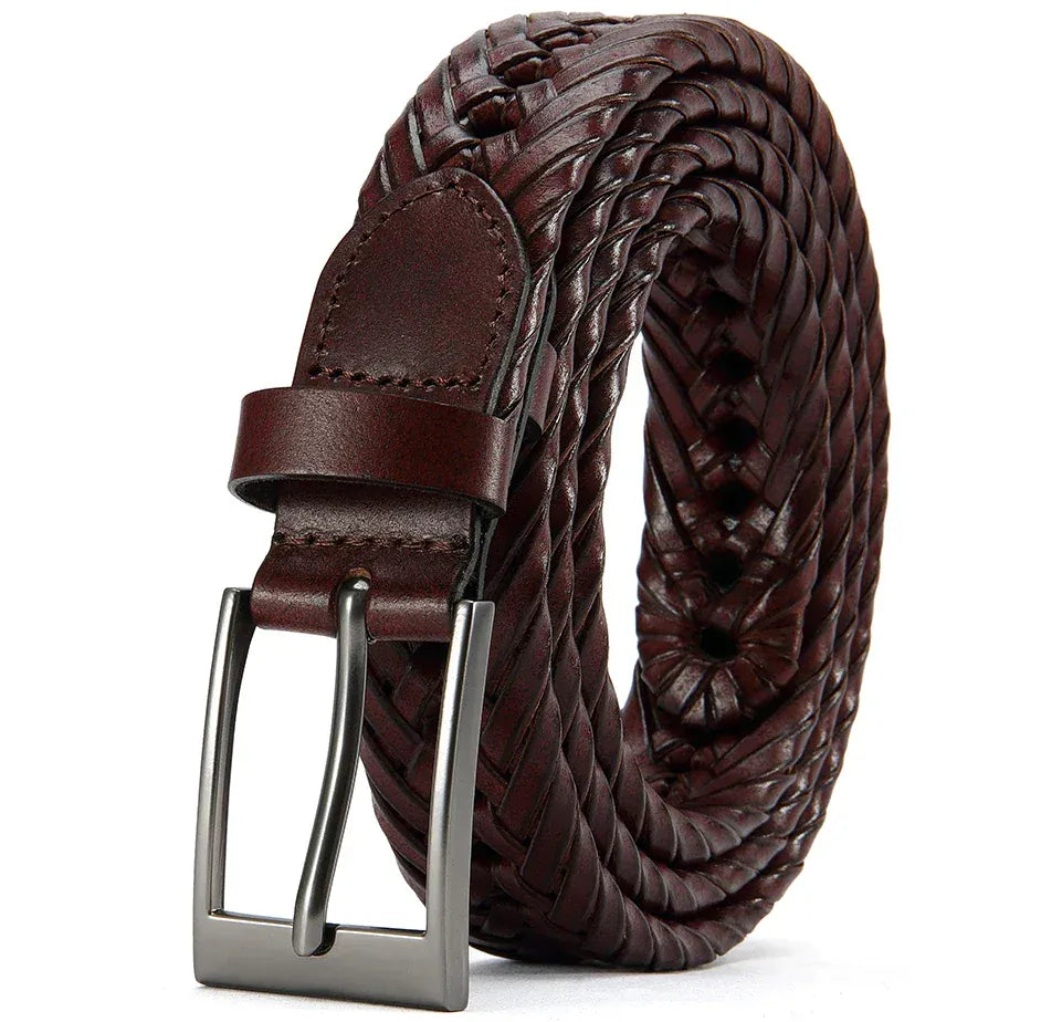 Marron 2 / 105cm Ceinture en cuir tressé main pour look d'été décontracté Ma boutique