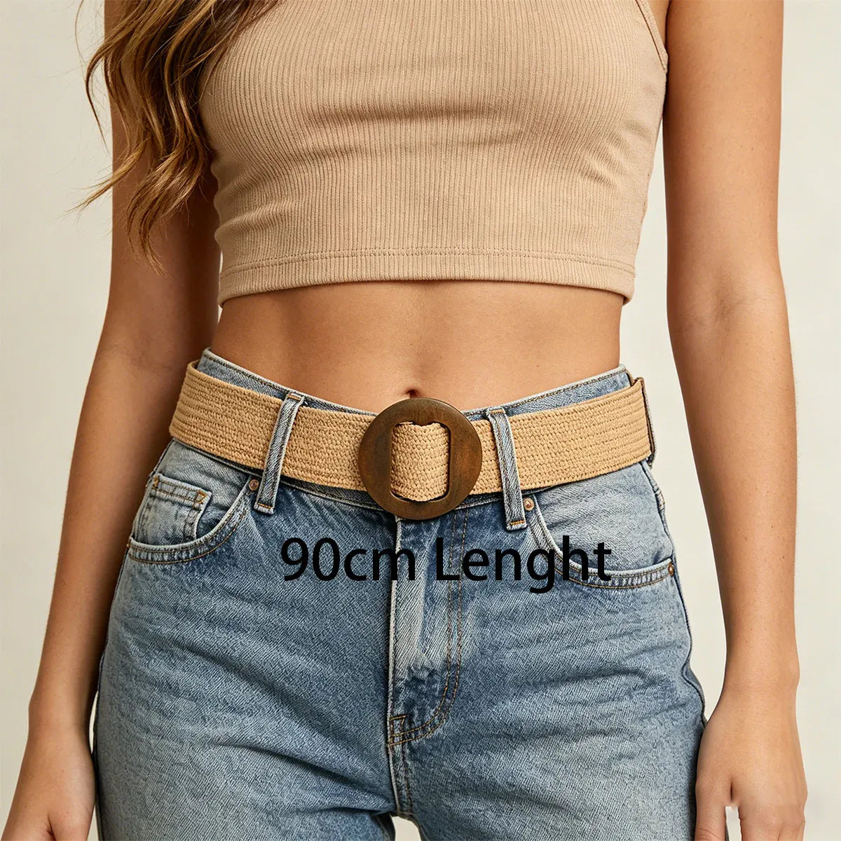 Round Khaki Ceinture femme en paille CeinturesCuir