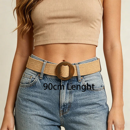 Round Khaki Ceinture femme en paille CeinturesCuir
