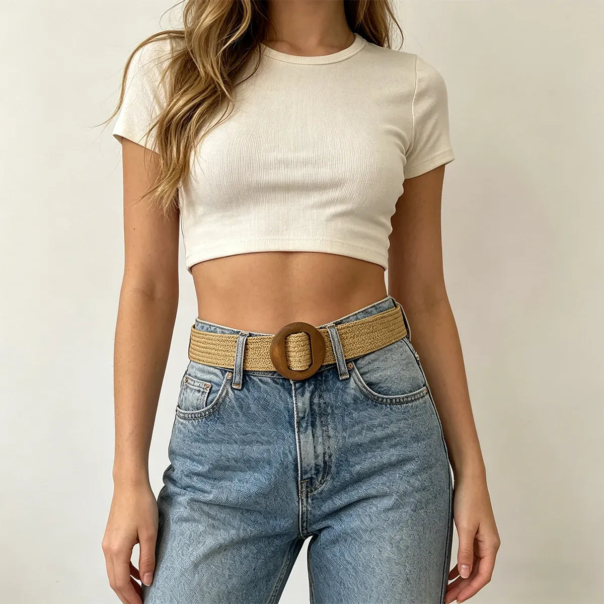 Round Deep Khaki Ceinture femme en paille CeinturesCuir