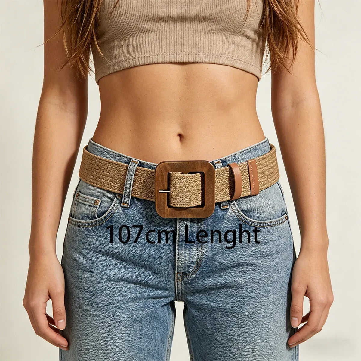 Square 107cm Ceinture femme en paille CeinturesCuir