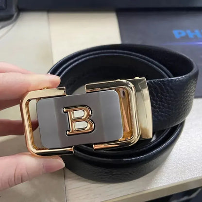 Noir Boucle doré / 105CM Ceinture Homme Cuir Noir  Boucle Stylé lettre B Ma boutique
