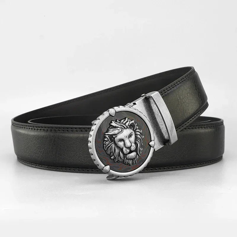 Noir -   Boucle Argenté / 120cm Ceinture Homme Mode Rétro Lion en Cuir Véritable – Boucle Automatique Élégante Ma boutique