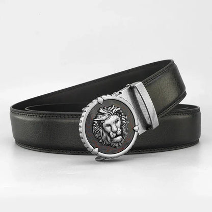 Noir -   Boucle Argenté / 120cm Ceinture Homme Mode Rétro Lion en Cuir Véritable – Boucle Automatique Élégante Ma boutique
