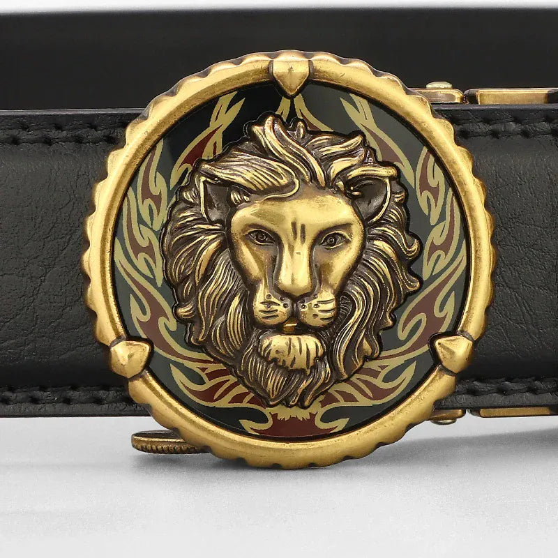 Ceinture Homme Mode Rétro Lion en Cuir Véritable – Boucle Automatique Élégante Ma boutique