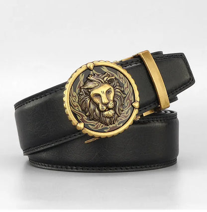 Ceinture Homme Mode Rétro Lion en Cuir Véritable – Boucle Automatique Élégante Ma boutique
